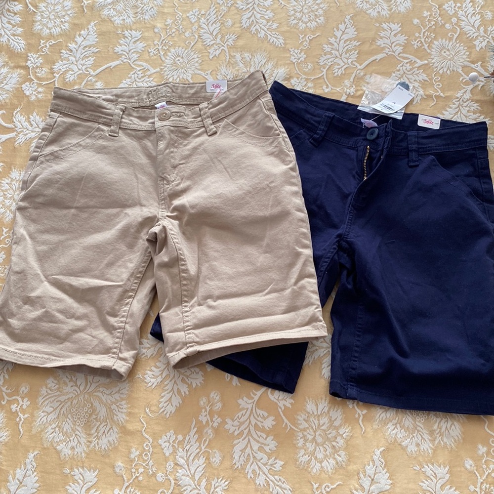 Justice uniform shorts girls size12 sold in pair 1 blue 1 beige new w/tags